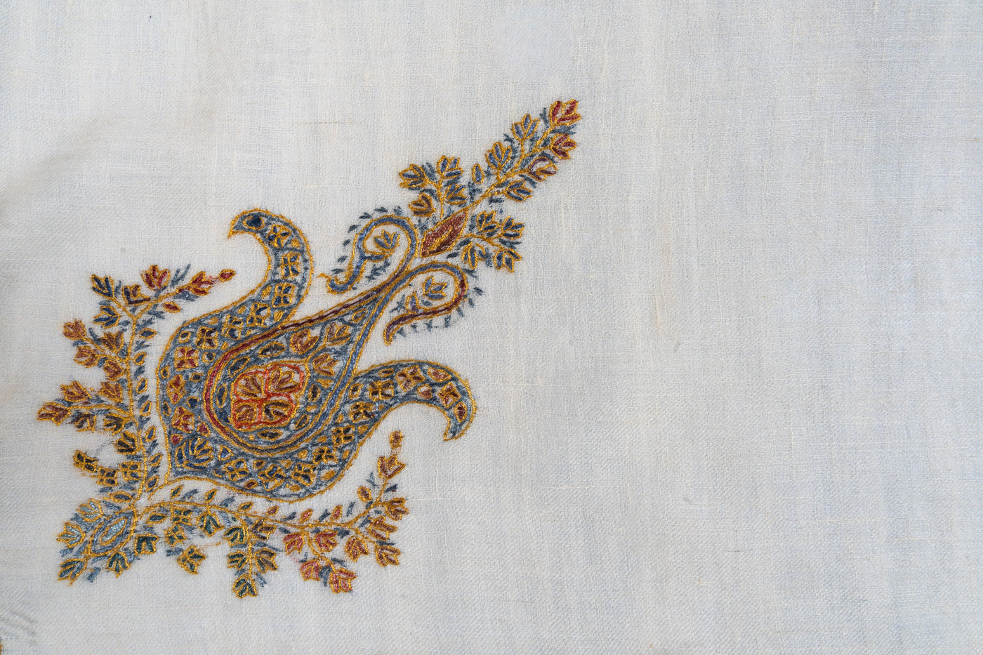 Golden Frost Rumal — Pure Pashmina Sozni Hand Embroidered