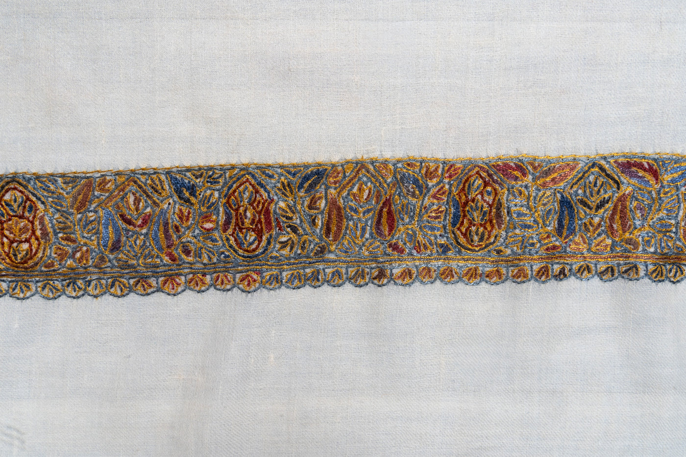 Golden Frost Rumal — Pure Pashmina Sozni Hand Embroidered