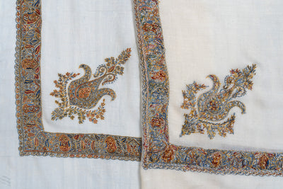Golden Frost Rumal — Pure Pashmina Sozni Hand Embroidered