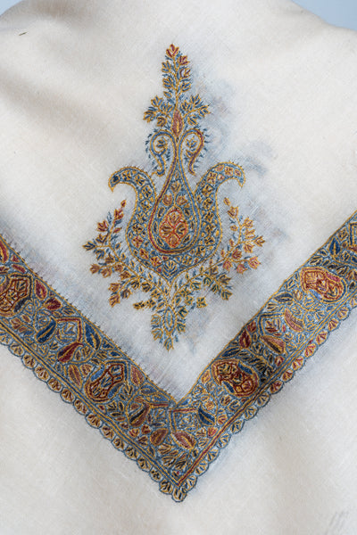 Golden Frost Rumal — Pure Pashmina Sozni Hand Embroidered