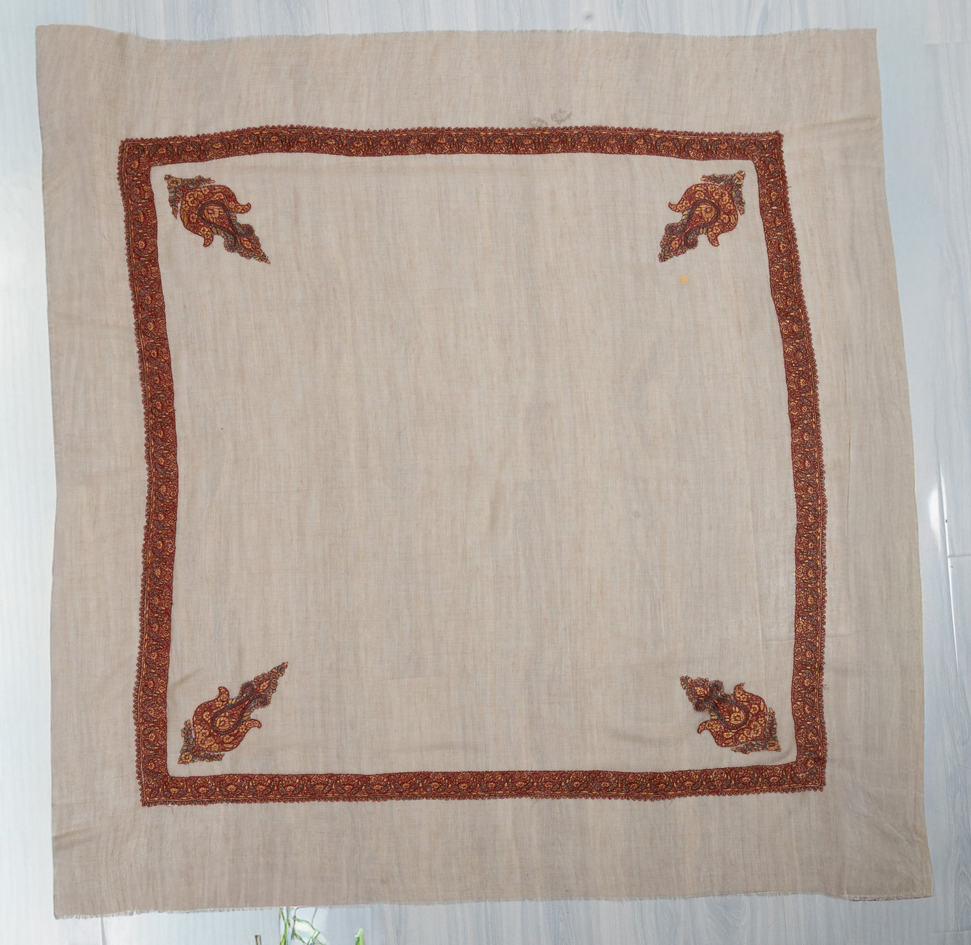 Tawny Ember Rumal — Pure Pashmina Sozni Hand Embroidered