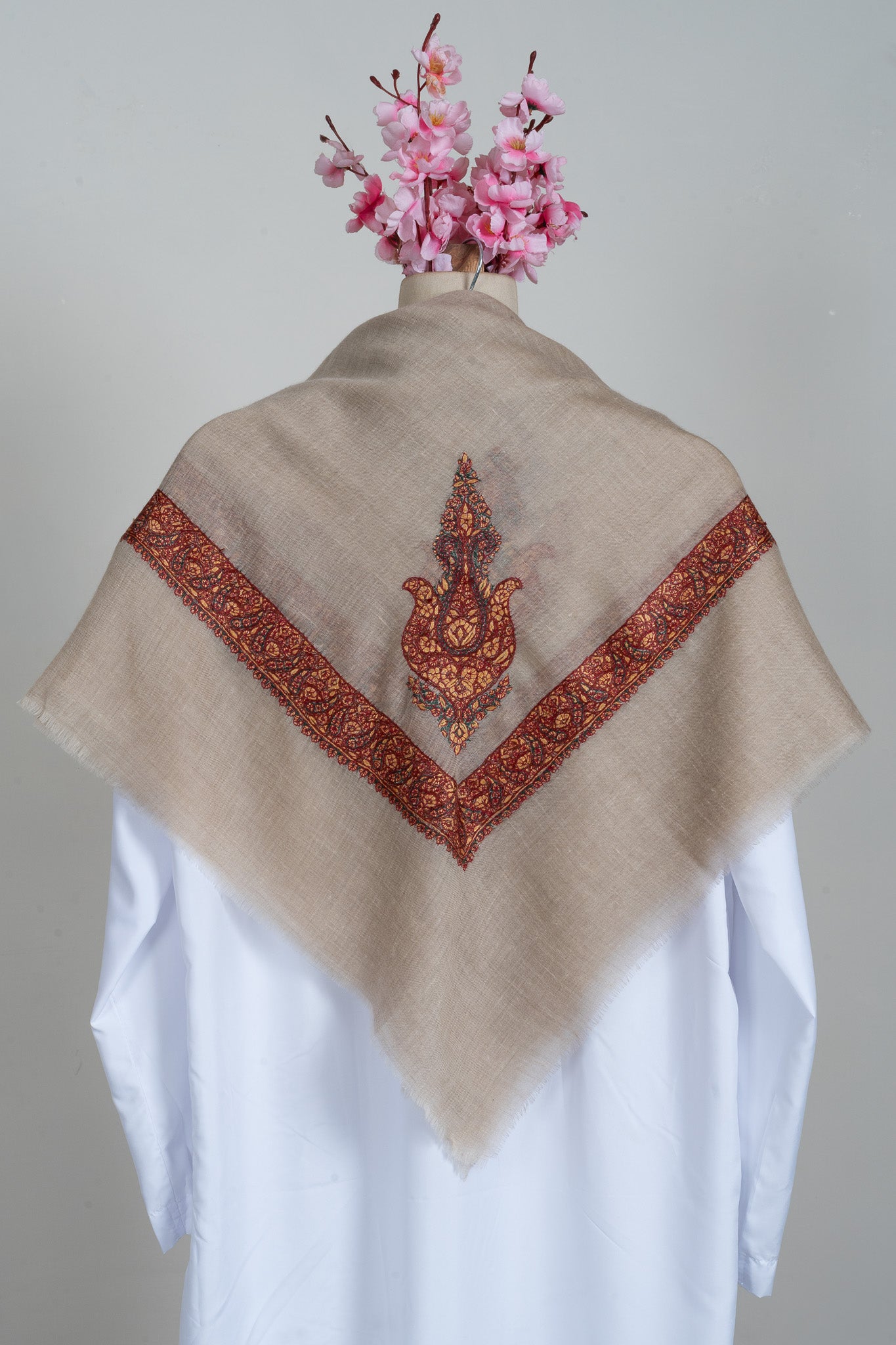 Tawny Ember Rumal — Pure Pashmina Sozni Hand Embroidered