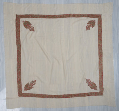 Coral Bloom Rumal — Pure Pashmina Sozni Hand Embroidered