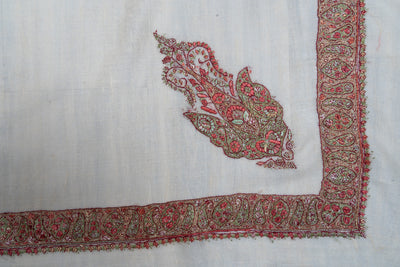 Coral Bloom Rumal — Pure Pashmina Sozni Hand Embroidered
