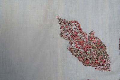 Coral Bloom Rumal — Pure Pashmina Sozni Hand Embroidered