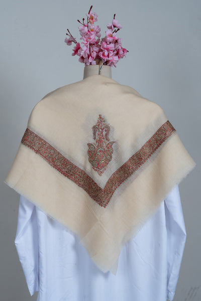 Coral Bloom Rumal — Pure Pashmina Sozni Hand Embroidered