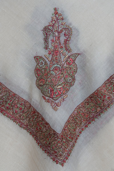 Coral Bloom Rumal — Pure Pashmina Sozni Hand Embroidered