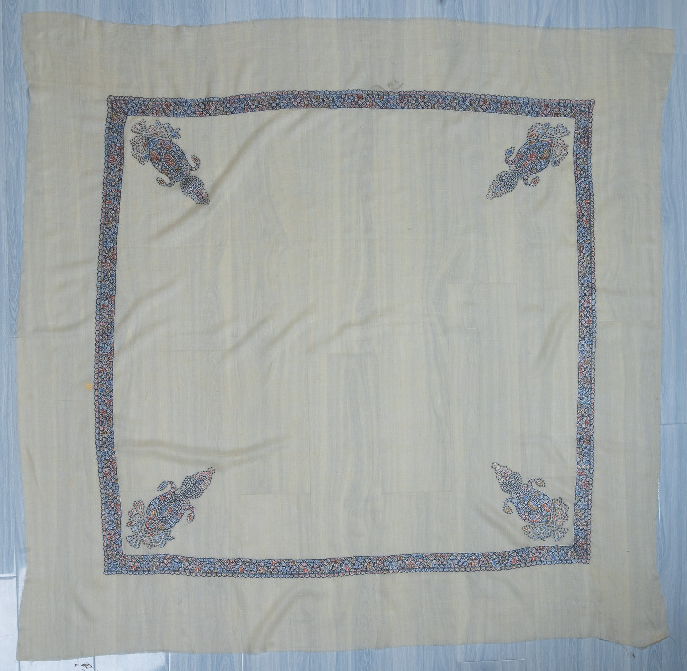 Azure Grace Rumal — Pure Pashmina Sozni Hand Embroidered