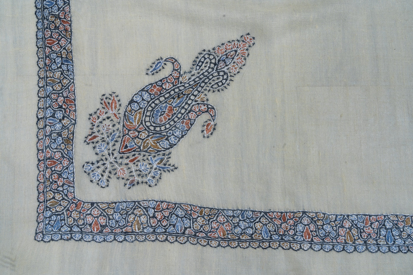 Azure Grace Rumal — Pure Pashmina Sozni Hand Embroidered