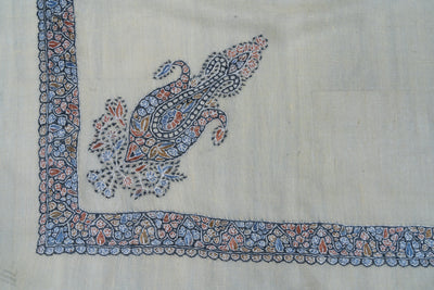 Azure Grace Rumal — Pure Pashmina Sozni Hand Embroidered
