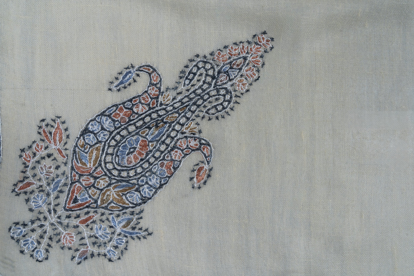 Azure Grace Rumal — Pure Pashmina Sozni Hand Embroidered