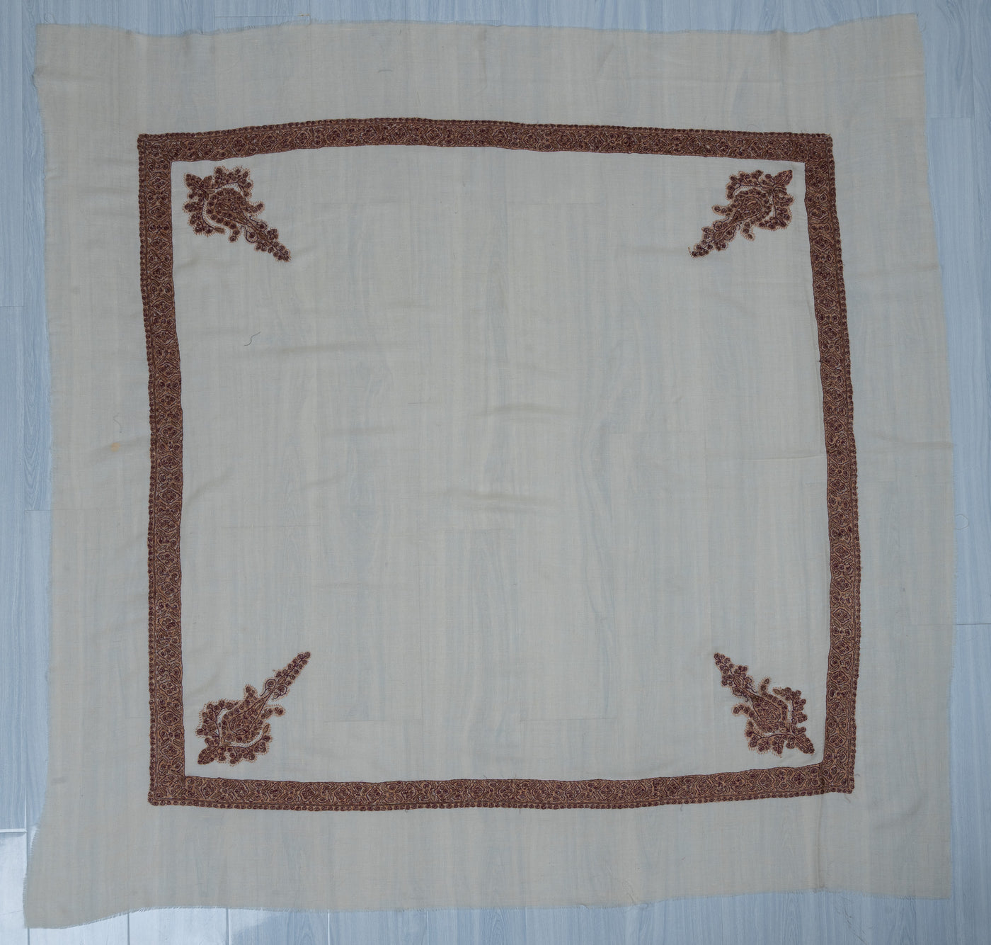 Cocoa Bloom Rumal — Pure Pashmina Sozni Hand Embroidered