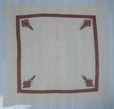 Cocoa Bloom Rumal — Pure Pashmina Sozni Hand Embroidered
