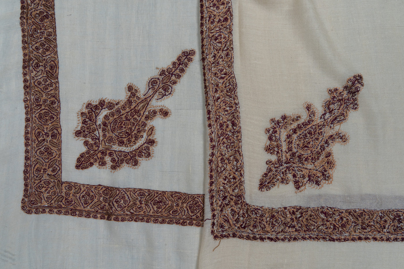 Cocoa Bloom Rumal — Pure Pashmina Sozni Hand Embroidered