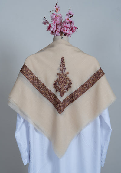 Cocoa Bloom Rumal — Pure Pashmina Sozni Hand Embroidered