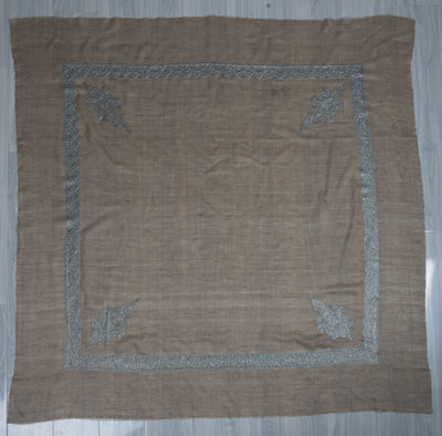 Slate Whisper Rumal — Pure Pashmina Sozni Hand Embroidered