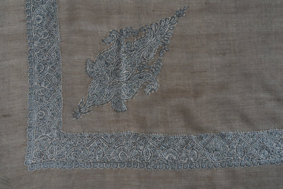Slate Whisper Rumal — Pure Pashmina Sozni Hand Embroidered