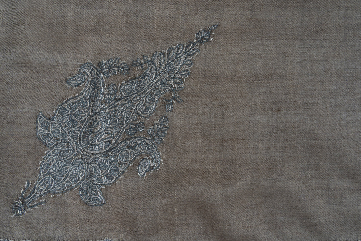 Slate Whisper Rumal — Pure Pashmina Sozni Hand Embroidered