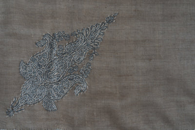 Slate Whisper Rumal — Pure Pashmina Sozni Hand Embroidered