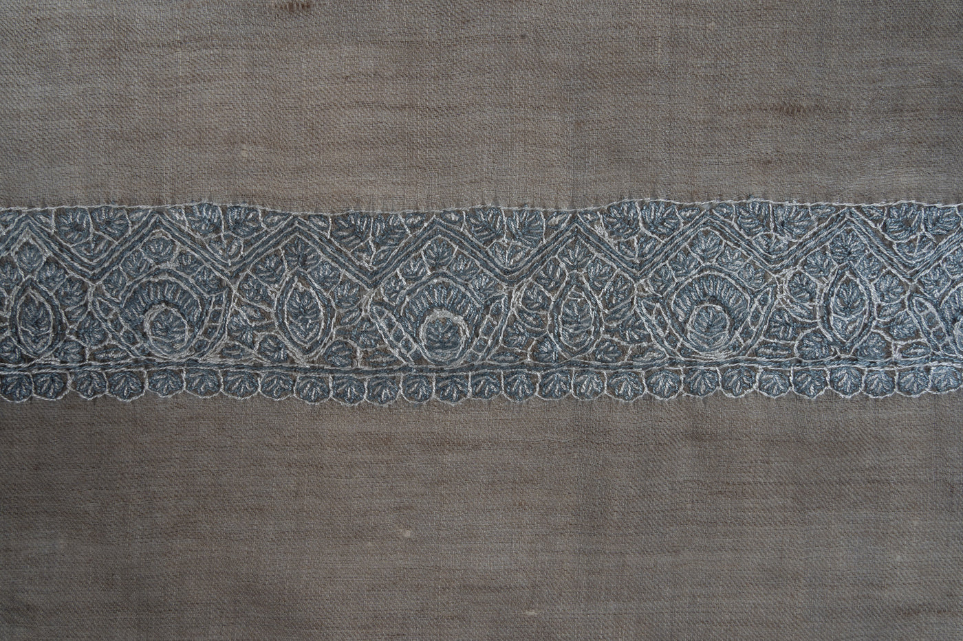 Slate Whisper Rumal — Pure Pashmina Sozni Hand Embroidered