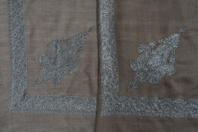 Slate Whisper Rumal — Pure Pashmina Sozni Hand Embroidered