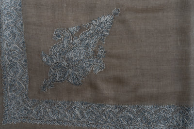 Slate Whisper Rumal — Pure Pashmina Sozni Hand Embroidered