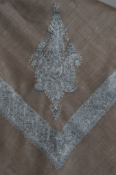 Slate Whisper Rumal — Pure Pashmina Sozni Hand Embroidered