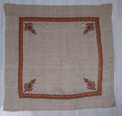 Ember Dusk Rumal — Pure Pashmina Sozni Hand Embroidered