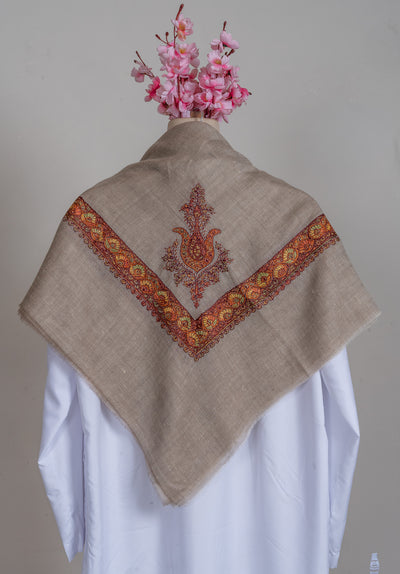 Ember Dusk Rumal — Pure Pashmina Sozni Hand Embroidered