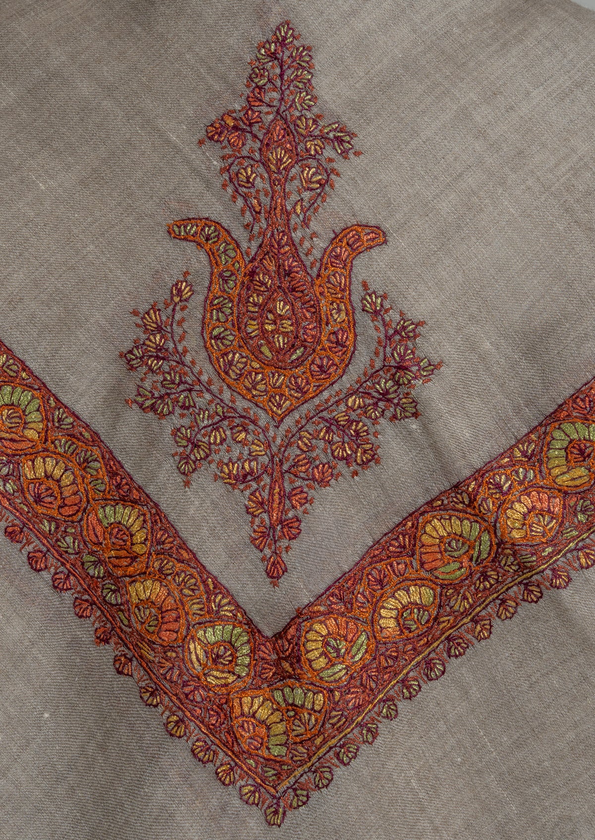 Ember Dusk Rumal — Cashmere Sozni Hand Embroidered