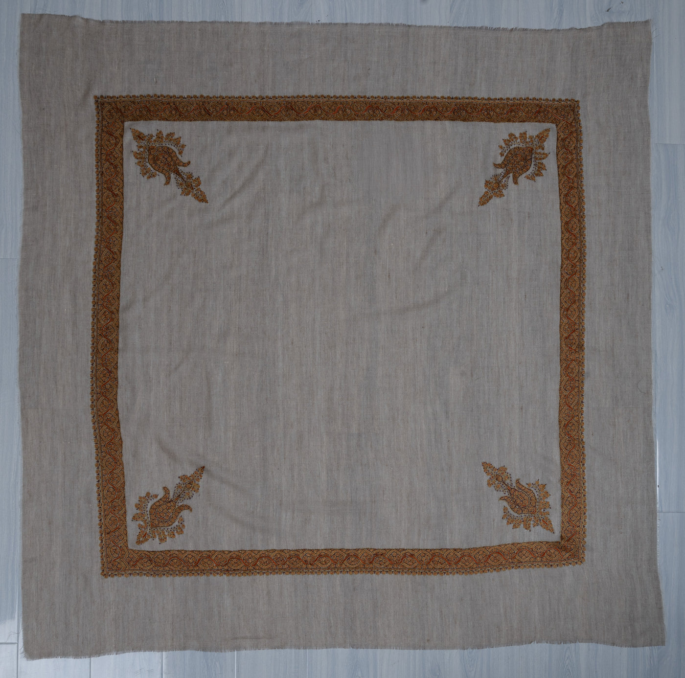 Amber Drift Rumal — Pure Pashmina Sozni Hand Embroidered