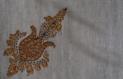 Amber Drift Rumal — Pure Pashmina Sozni Hand Embroidered