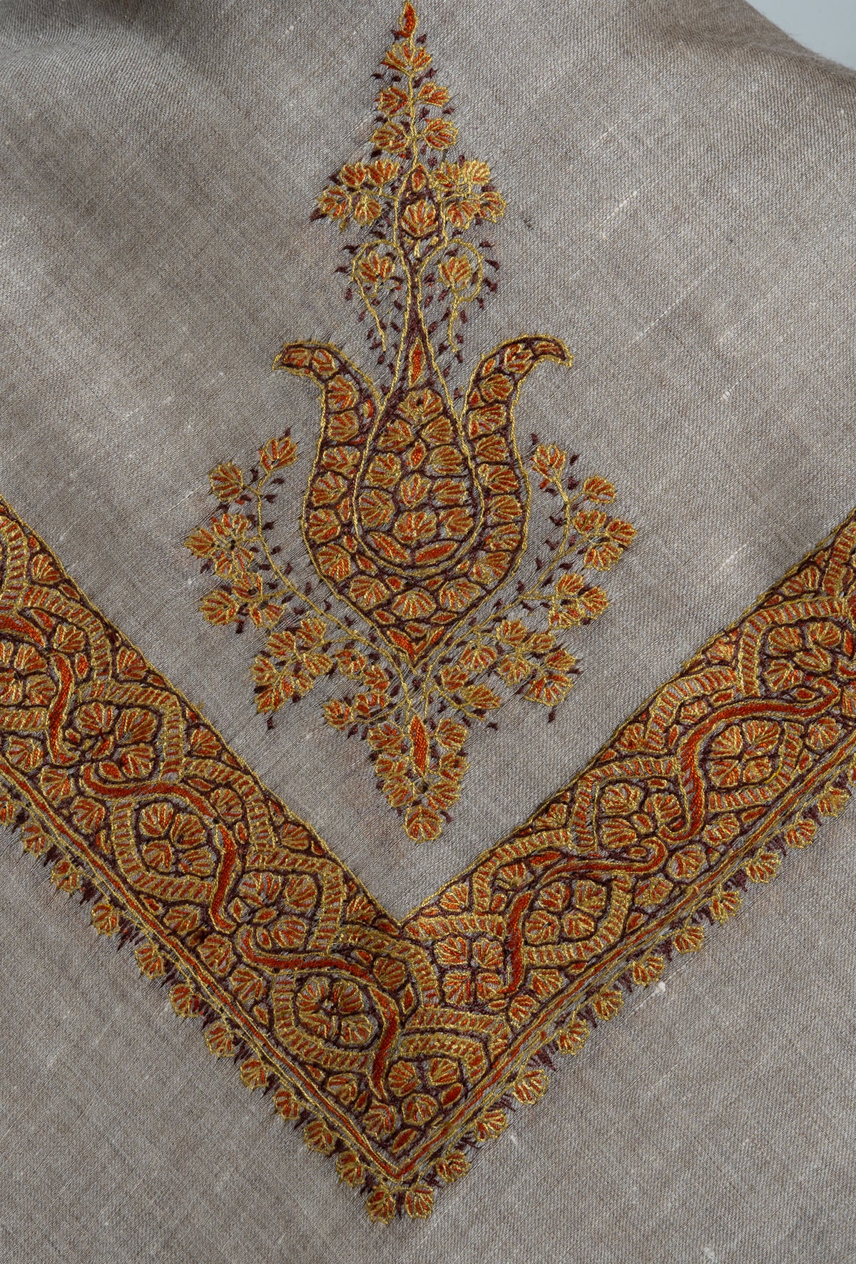 Amber Drift Rumal — Cashmere Sozni Hand Embroidered