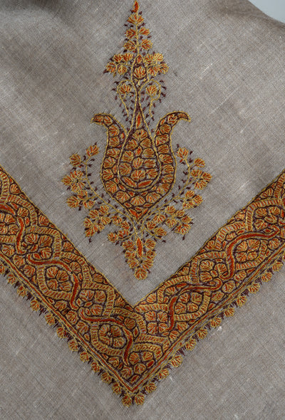 Amber Drift Rumal — Pure Pashmina Sozni Hand Embroidered