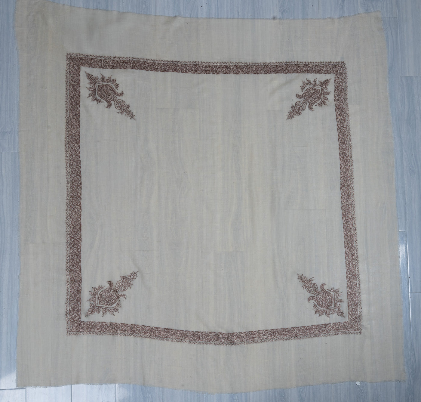 Mocha Lace Rumal — Pure Pashmina Sozni Hand Embroidered
