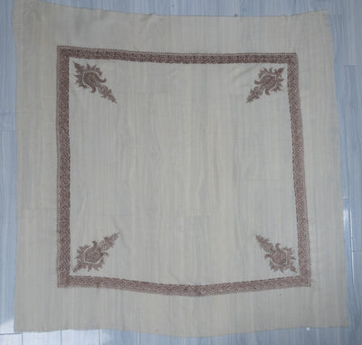 Mocha Lace Rumal — Pure Pashmina Sozni Hand Embroidered
