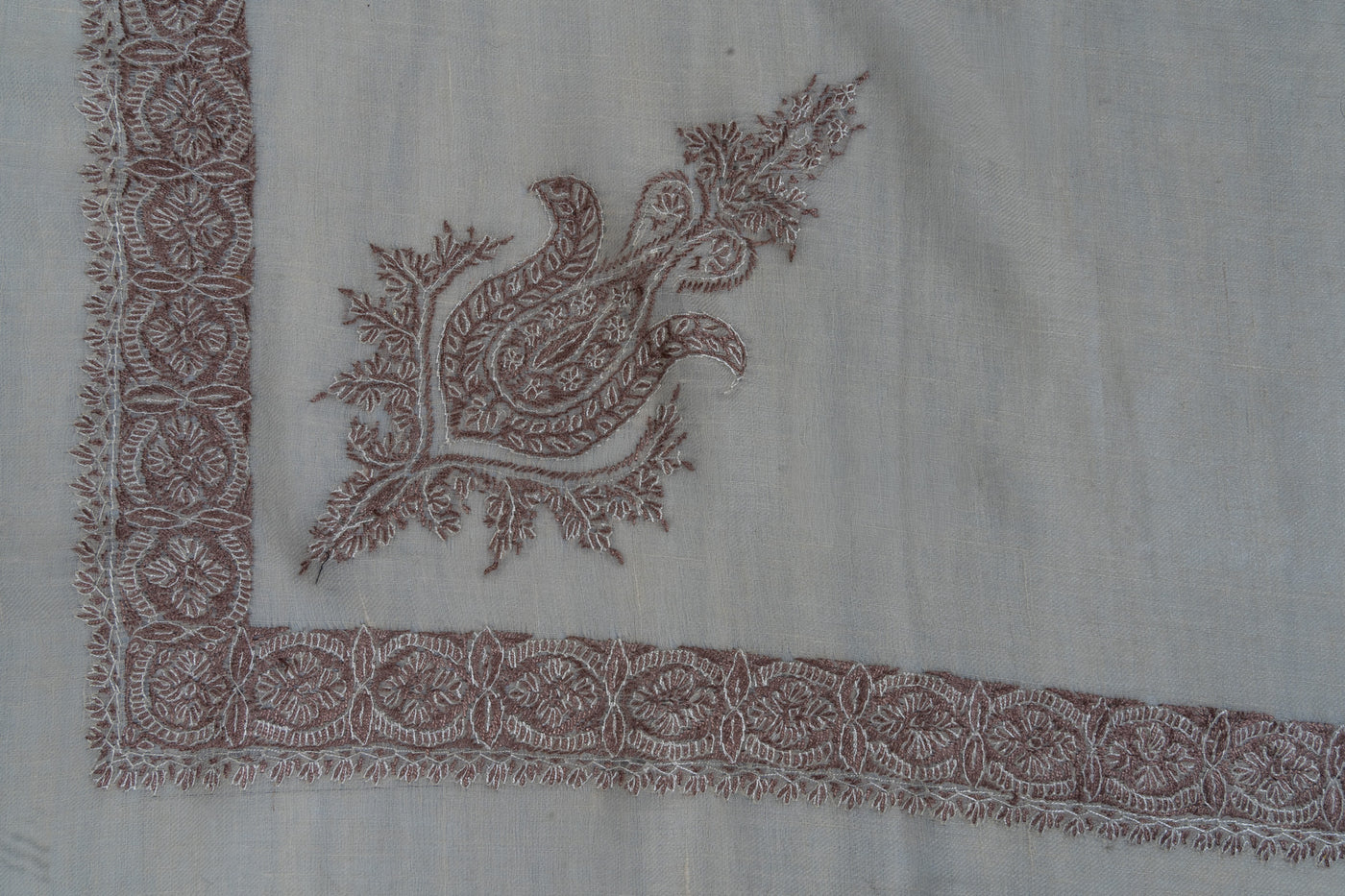 Mocha Lace Rumal — Pure Pashmina Sozni Hand Embroidered