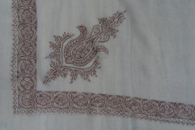 Mocha Lace Rumal — Pure Pashmina Sozni Hand Embroidered