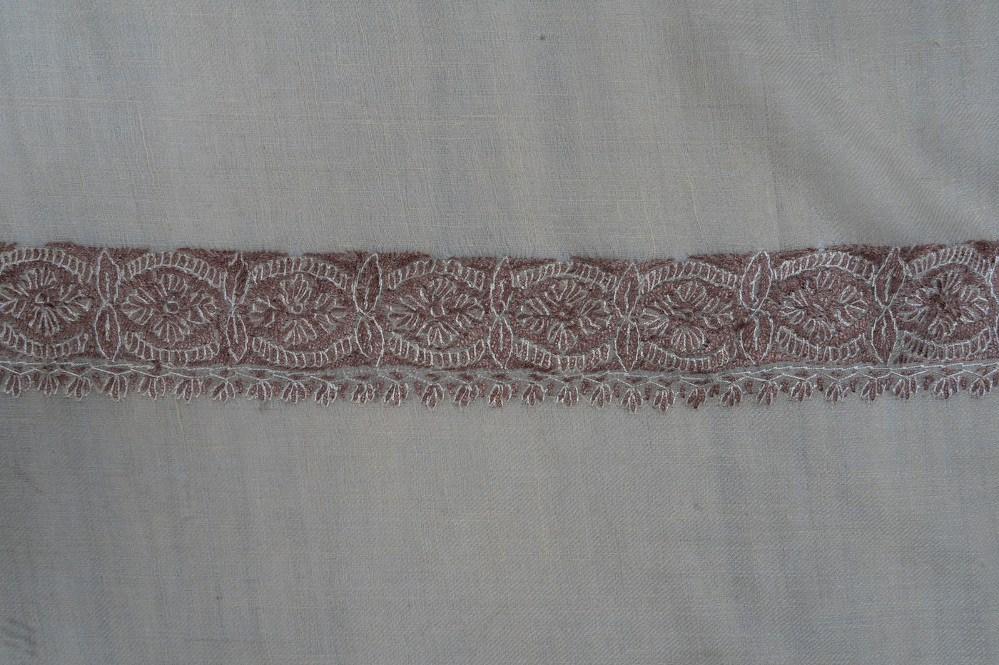 Mocha Lace Rumal — Pure Pashmina Sozni Hand Embroidered
