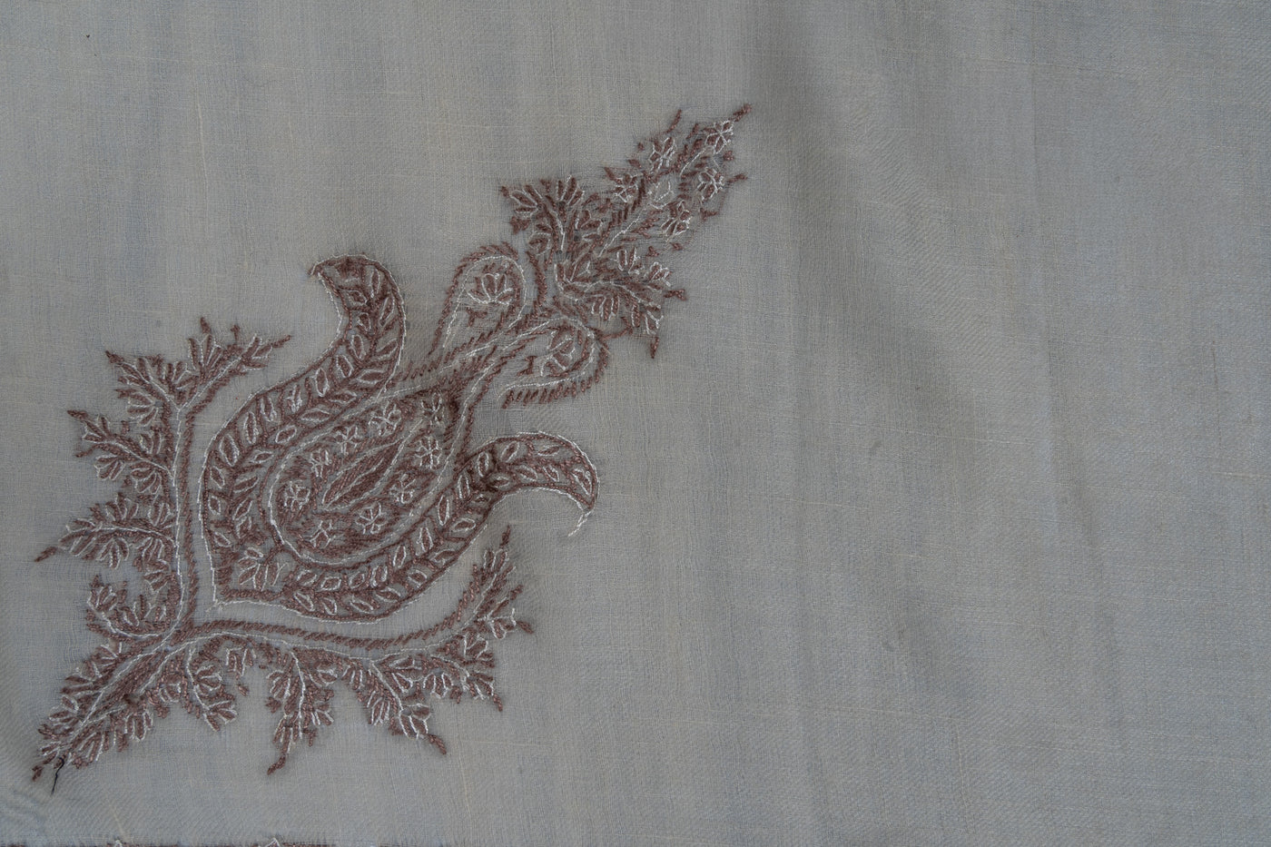 Mocha Lace Rumal — Pure Pashmina Sozni Hand Embroidered