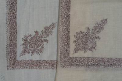 Mocha Lace Rumal — Pure Pashmina Sozni Hand Embroidered