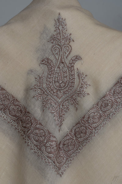Mocha Lace Rumal — Pure Pashmina Sozni Hand Embroidered