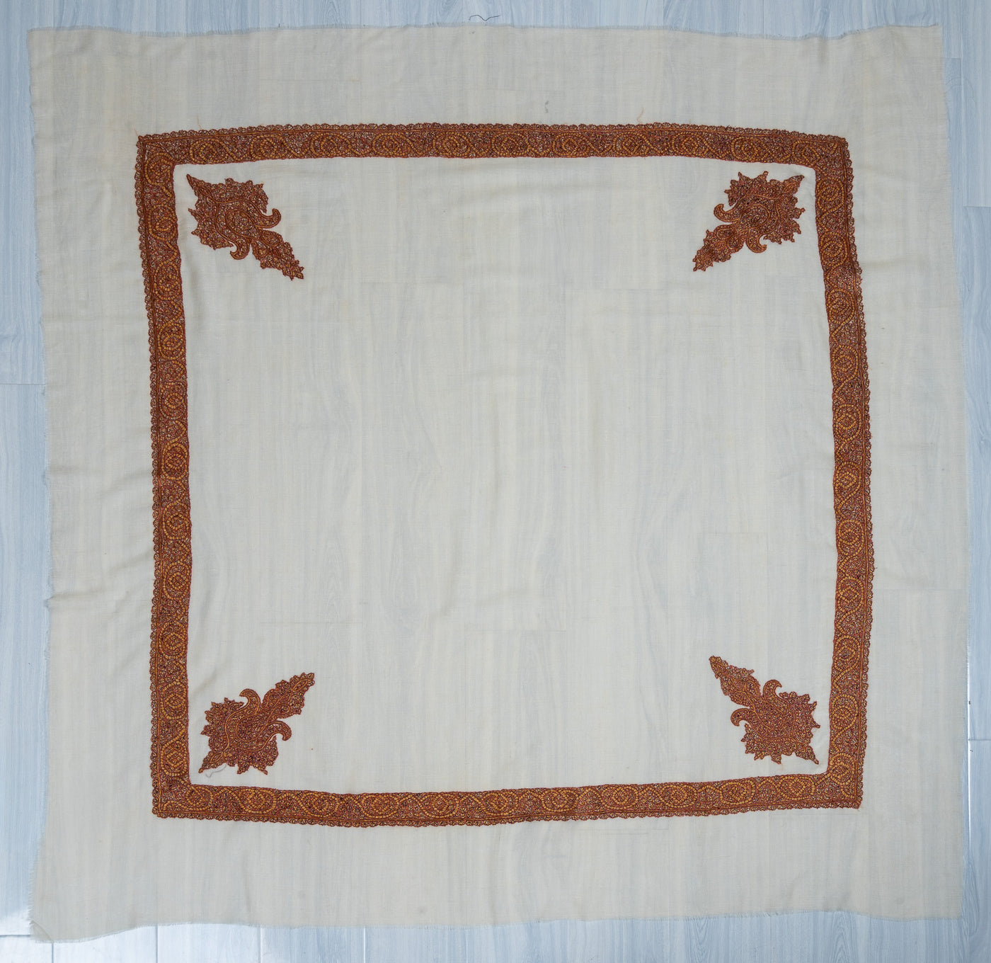 Burnished Rust Rumal — Pure Pashmina Sozni Hand Embroidered