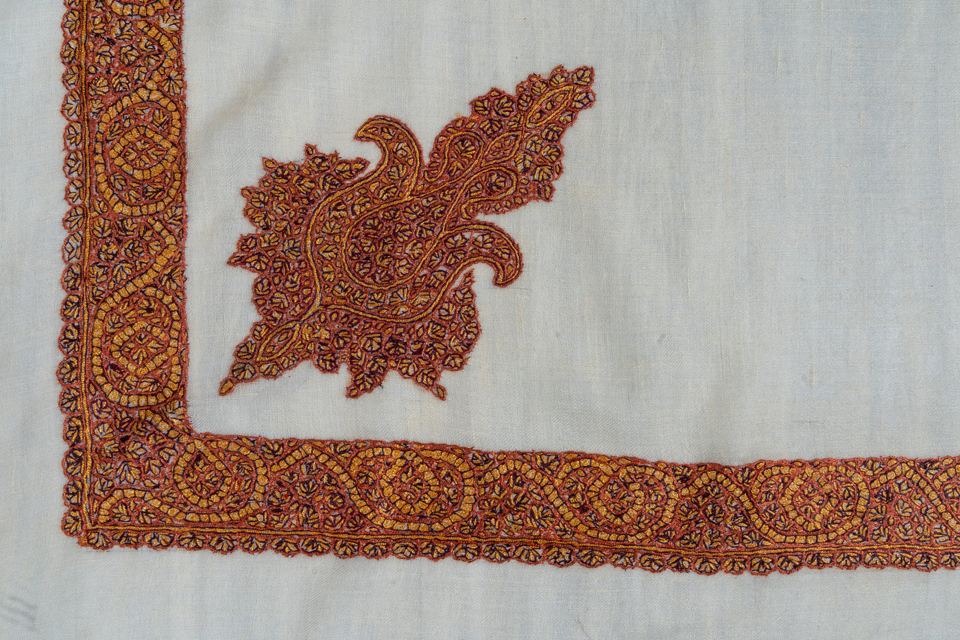 Burnished Rust Rumal — Pure Pashmina Sozni Hand Embroidered