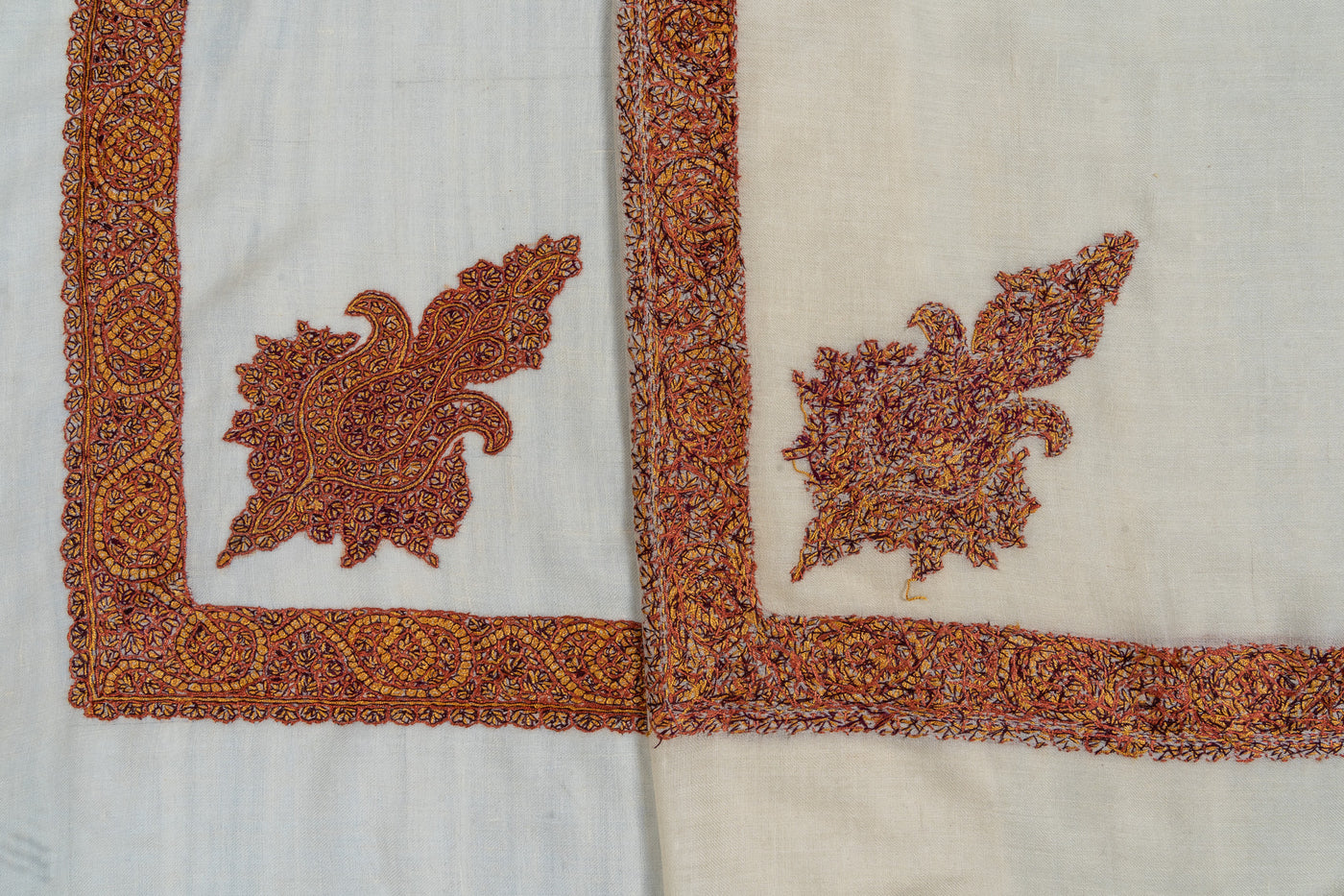 Burnished Rust Rumal — Pure Pashmina Sozni Hand Embroidered