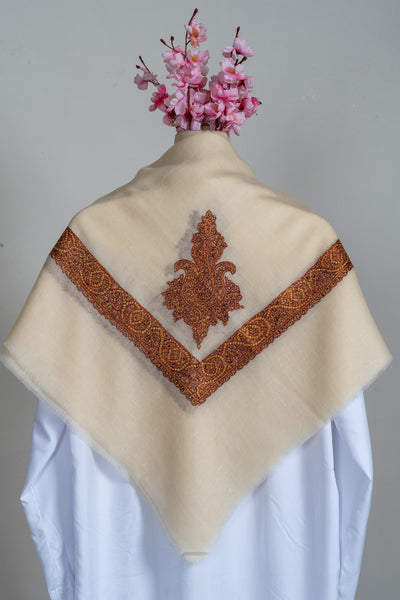 Burnished Rust Rumal — Pure Pashmina Sozni Hand Embroidered