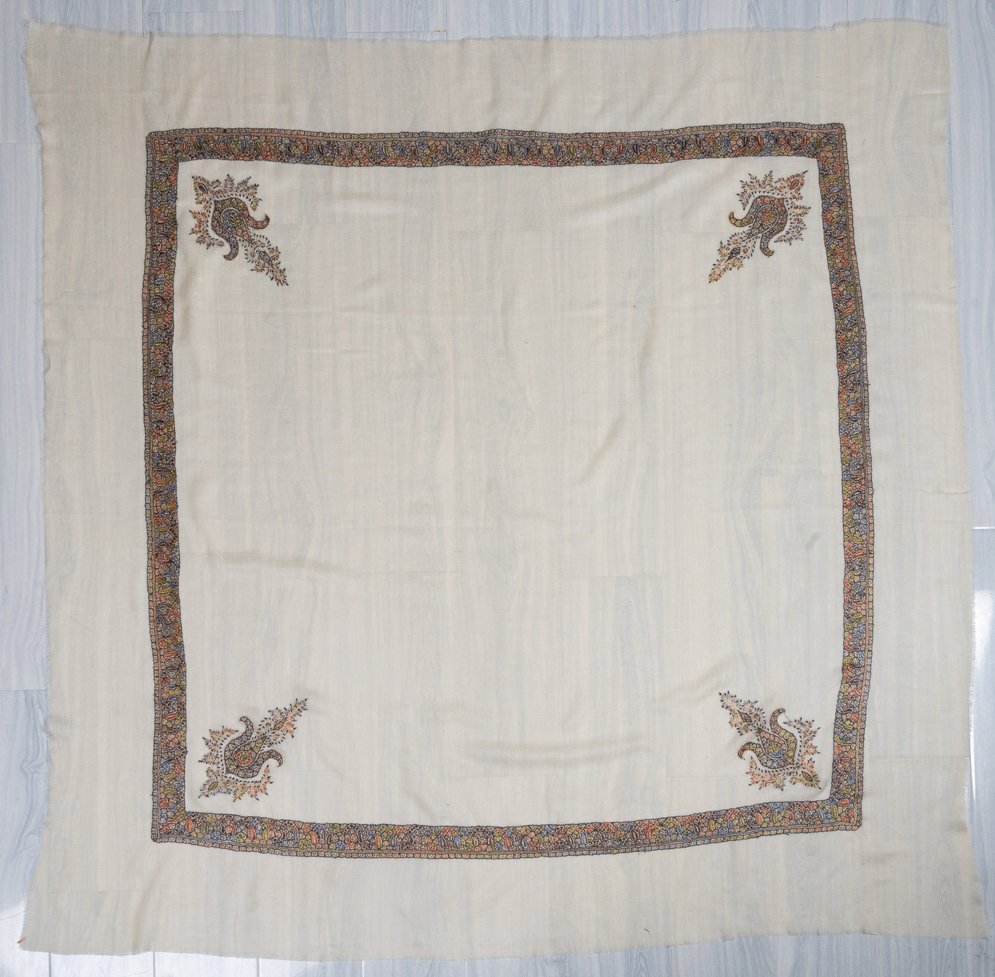 Misty Dawn Rumal — Pure Pashmina Sozni Hand Embroidered