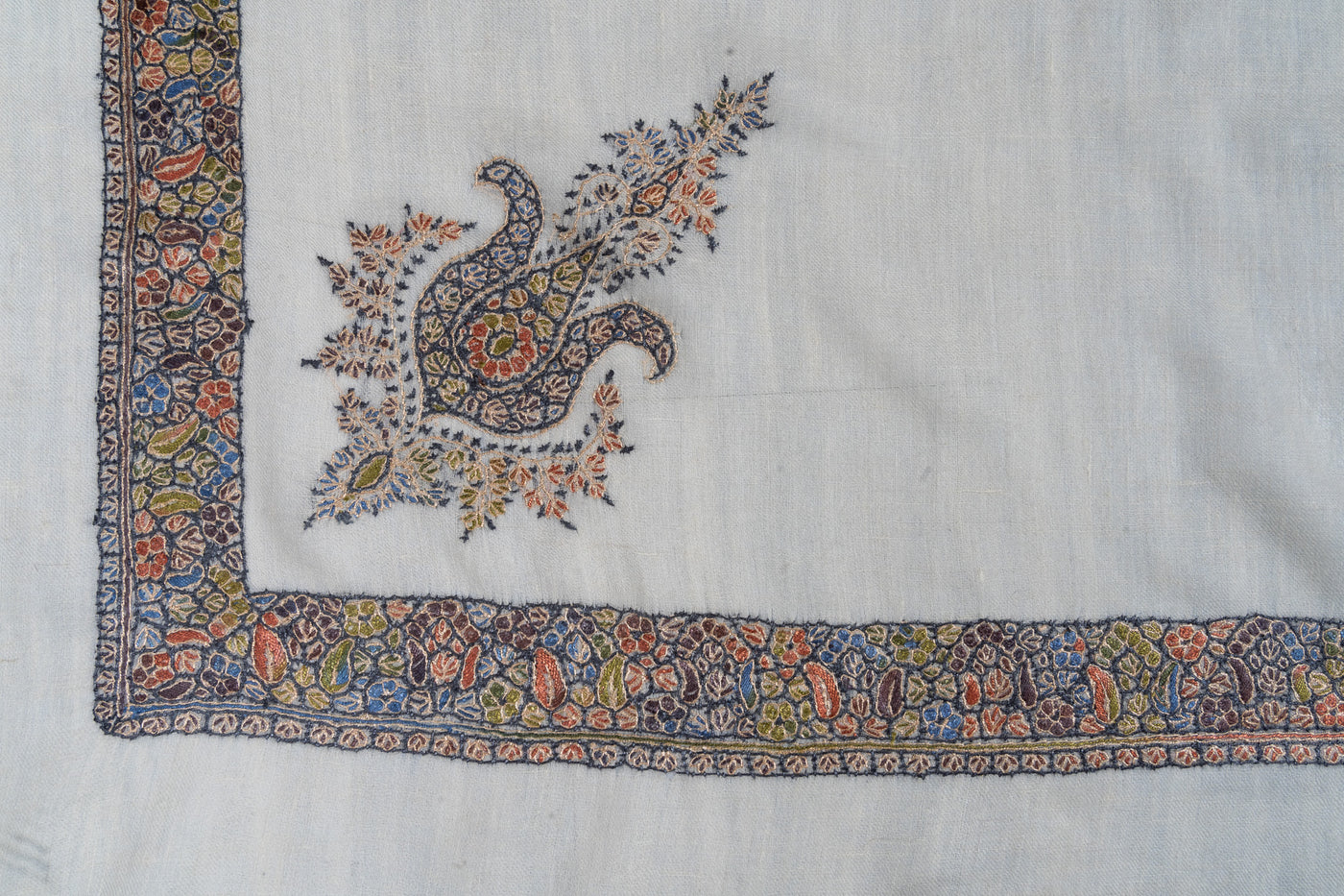 Misty Dawn Rumal — Pure Pashmina Sozni Hand Embroidered