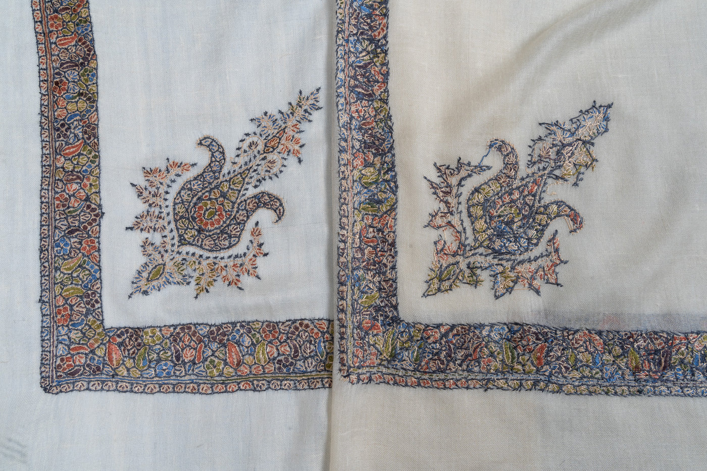 Misty Dawn Rumal — Pure Pashmina Sozni Hand Embroidered