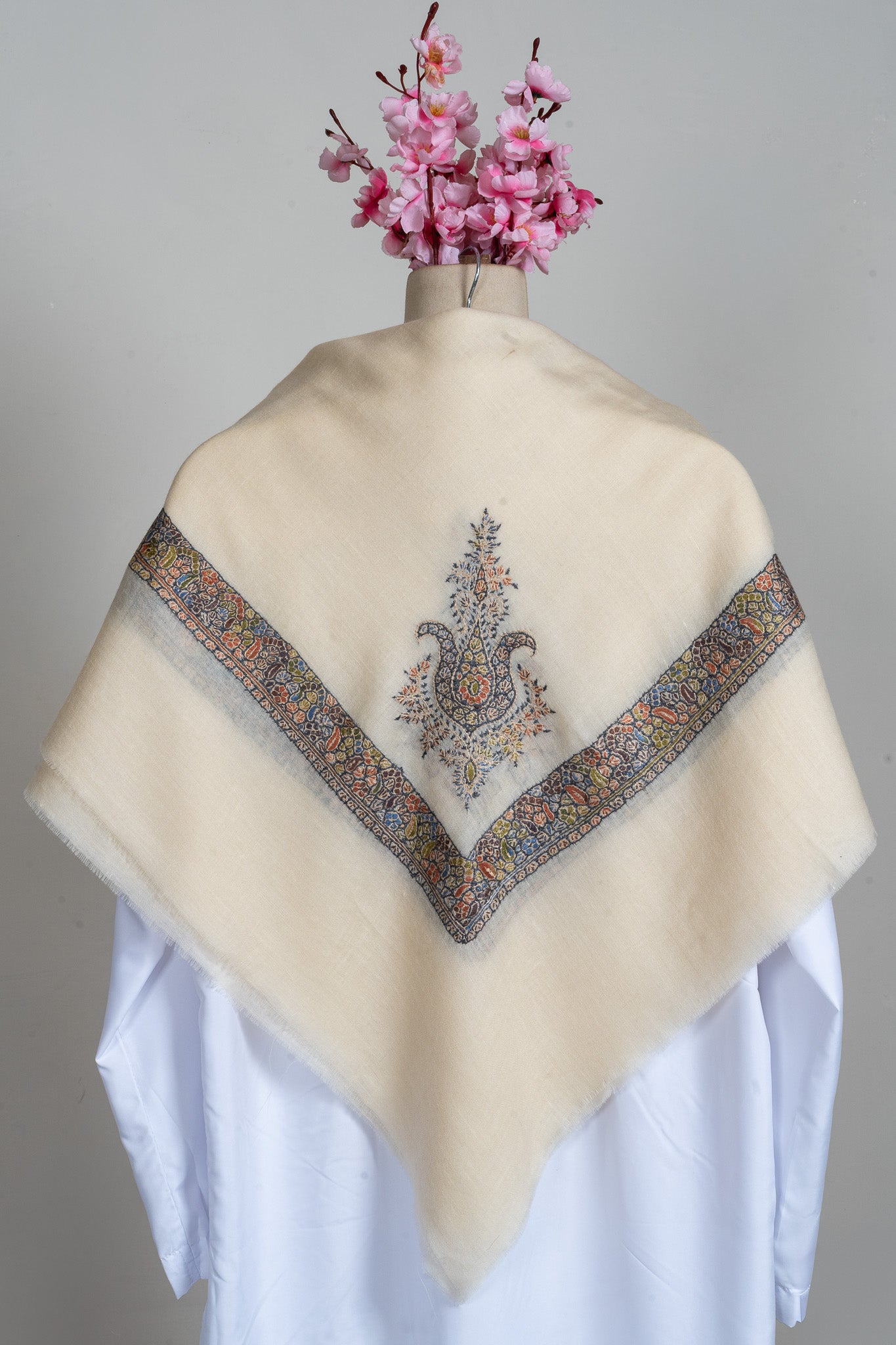 Misty Dawn Rumal — Pure Pashmina Sozni Hand Embroidered